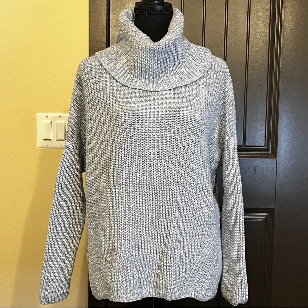 LOU & GREY Wool Blend Oversized Blue Cowl Neck Sweater, Size Extra Small/Small
